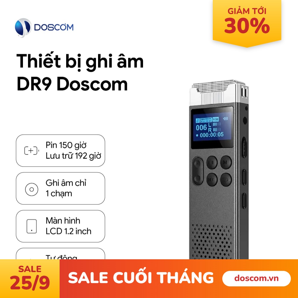 THIẾT BỊ GHI ÂM CHUYÊN DỤNG DR9 DOSCOM - BỘ NHỚ 16GB THỜI GIAN LƯU TRỮ LÊN ĐẾN 192H