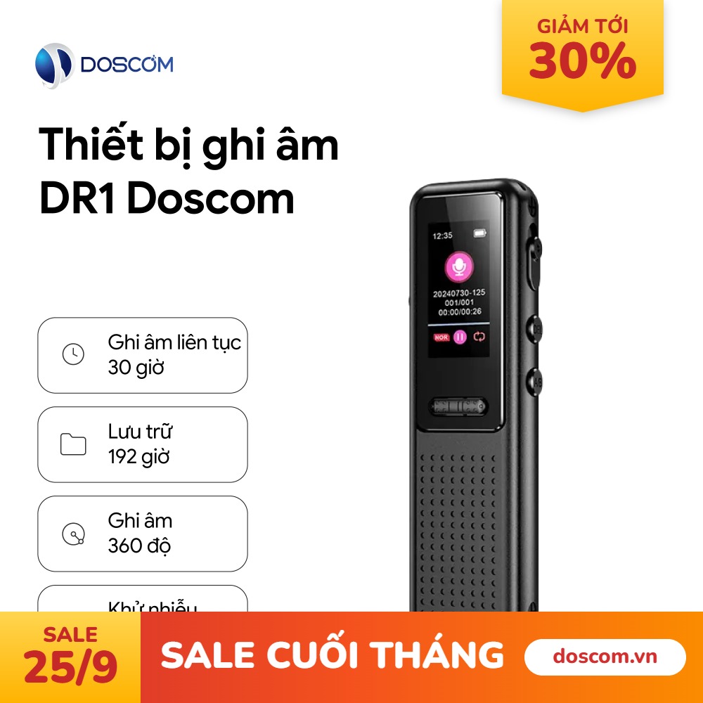 THIẾT BỊ GHI ÂM DR1 DOSCOM - BỘ NHỚ 16GB LƯU TRỮ FILE LÊN ĐẾN 192H