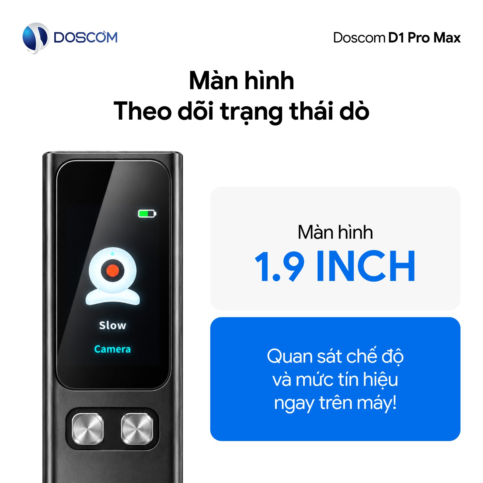 Màn hình LCD 1.9 inch hiển thị rõ ràng thông tin phát hiện