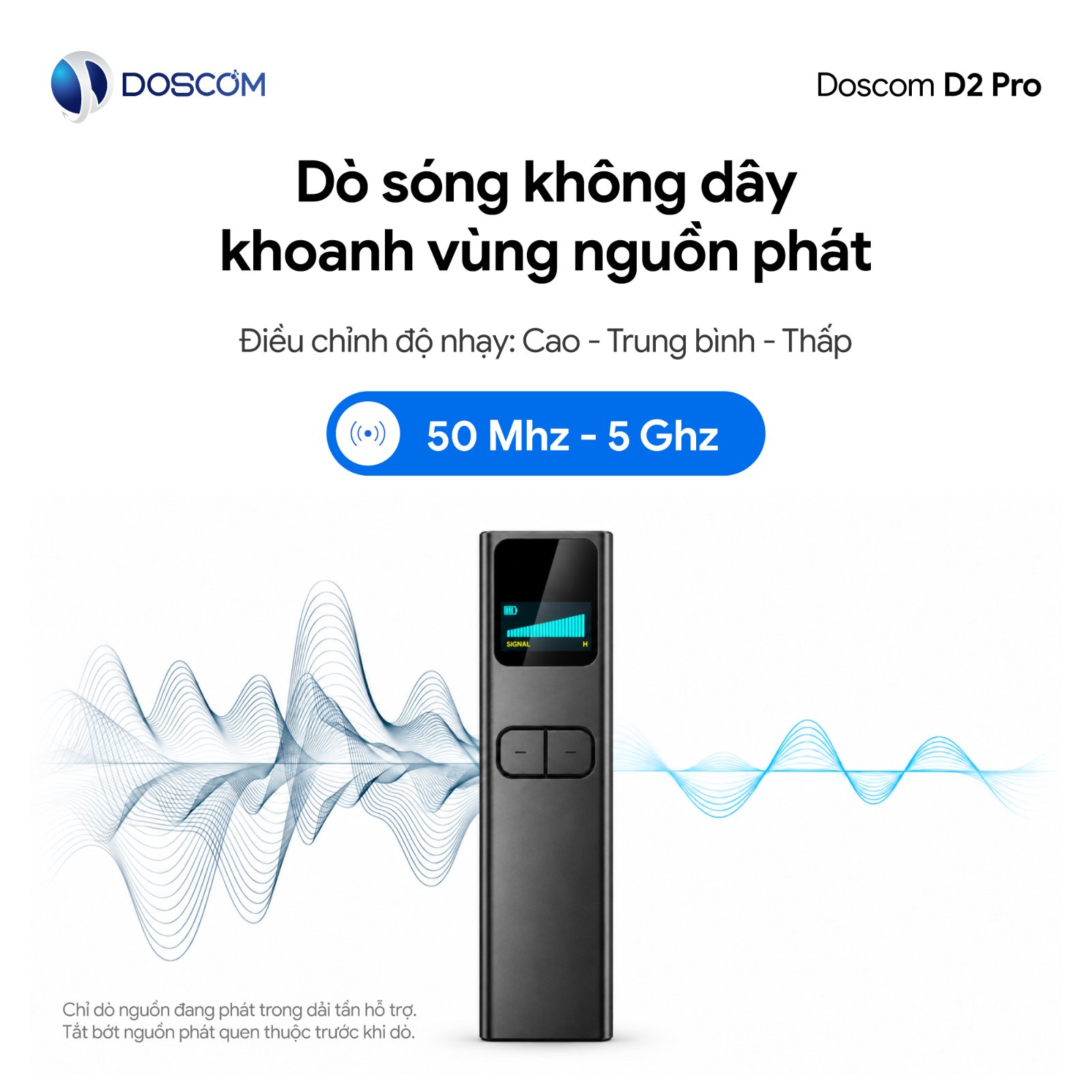 Máy dò D2 Pro dò sóng không dây khoảng 50-500cm, dải tần 50MHz-5GHz