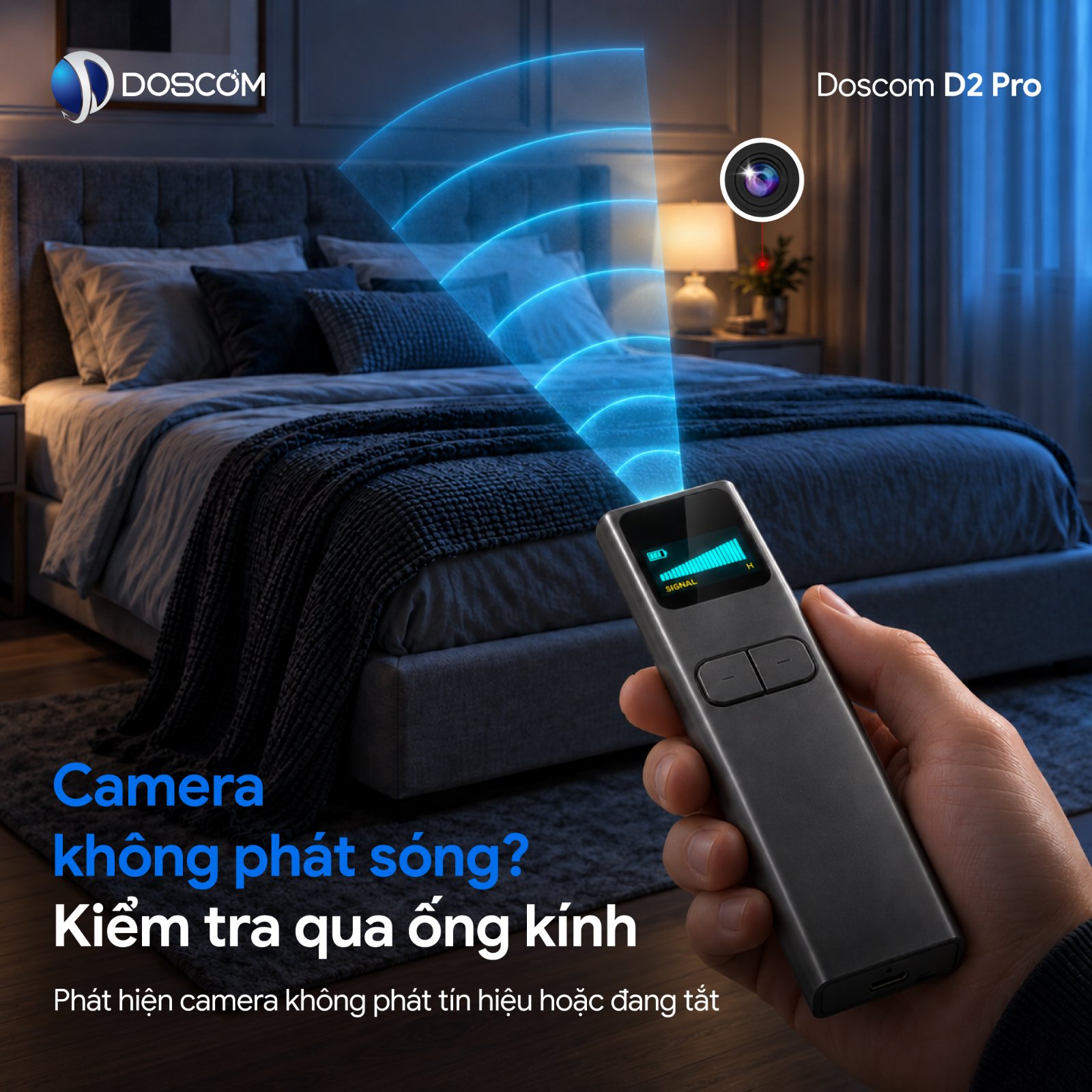 Máy dò camera ẩn D2 Pro phát hiện camera không dây qua ống kính hồng ngoại