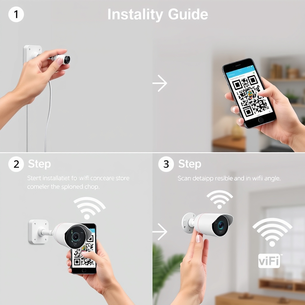 Hướng dẫn lắp đặt Doscom DA8.1 từng bước: cắm điện, quét QR, kết nối WiFi, điều chỉnh camera, minh hoạ quá trình dễ dàng 5-10 phút.