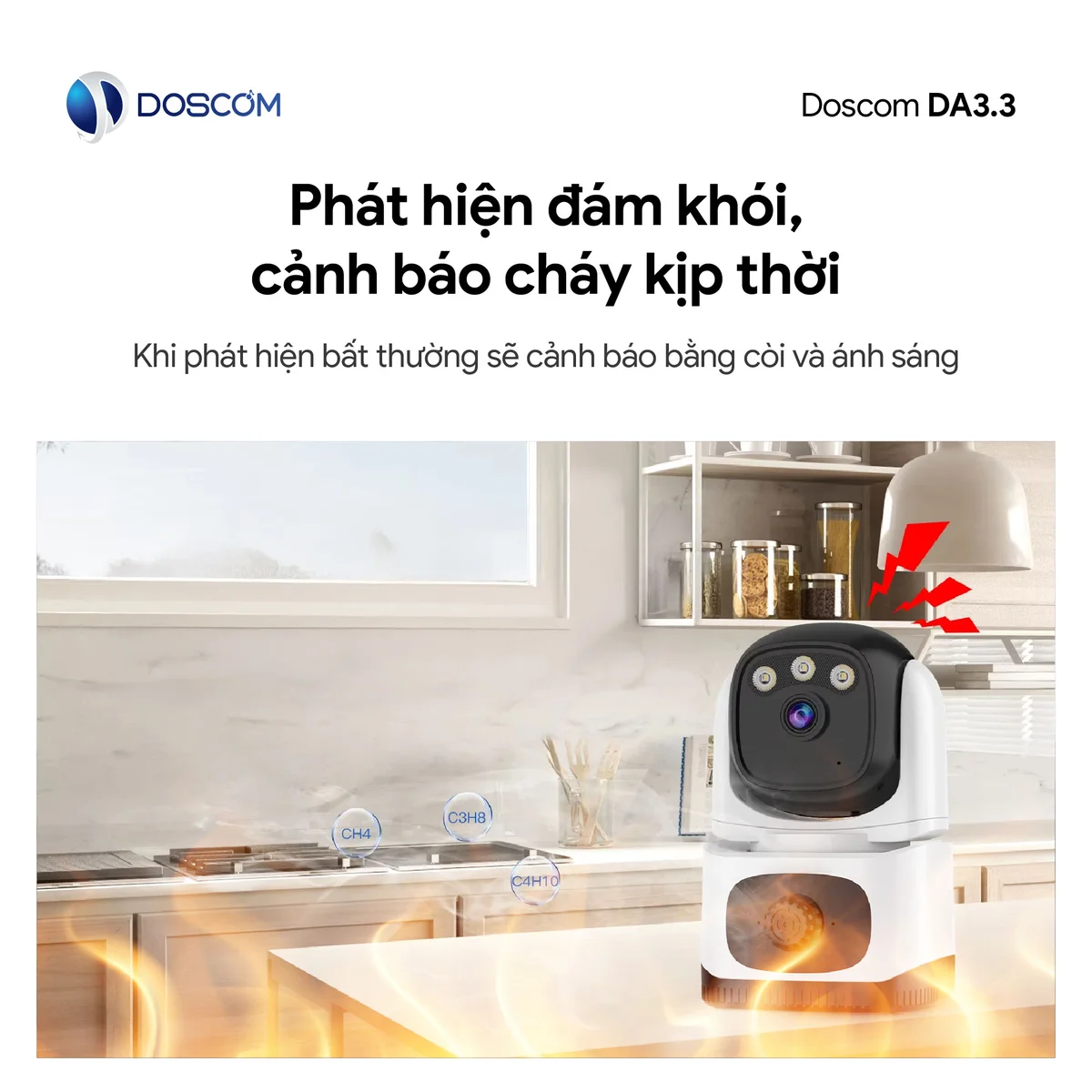Camera DA3.3 cảnh báo cháy bằng còi và ánh sáng