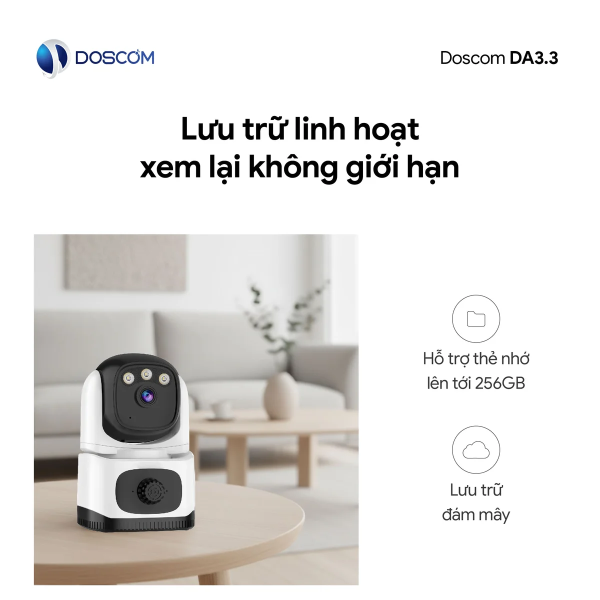 Camera DA3.3 hỗ trợ thẻ nhớ 256GB và lưu trữ đám mây