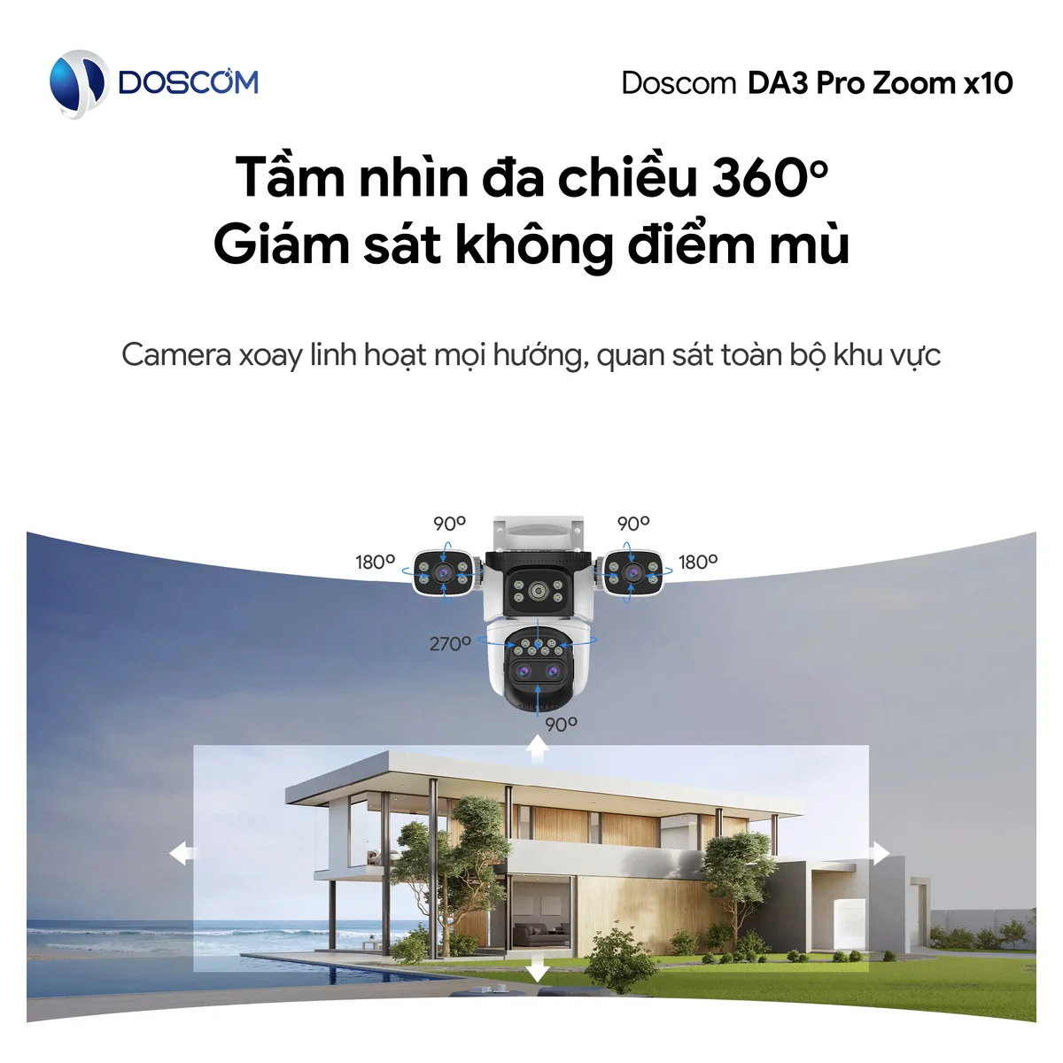 Camera Wifi DA3 Pro Zoom x10 DOSCOM - tầm nhìn đa chiều 360 độ