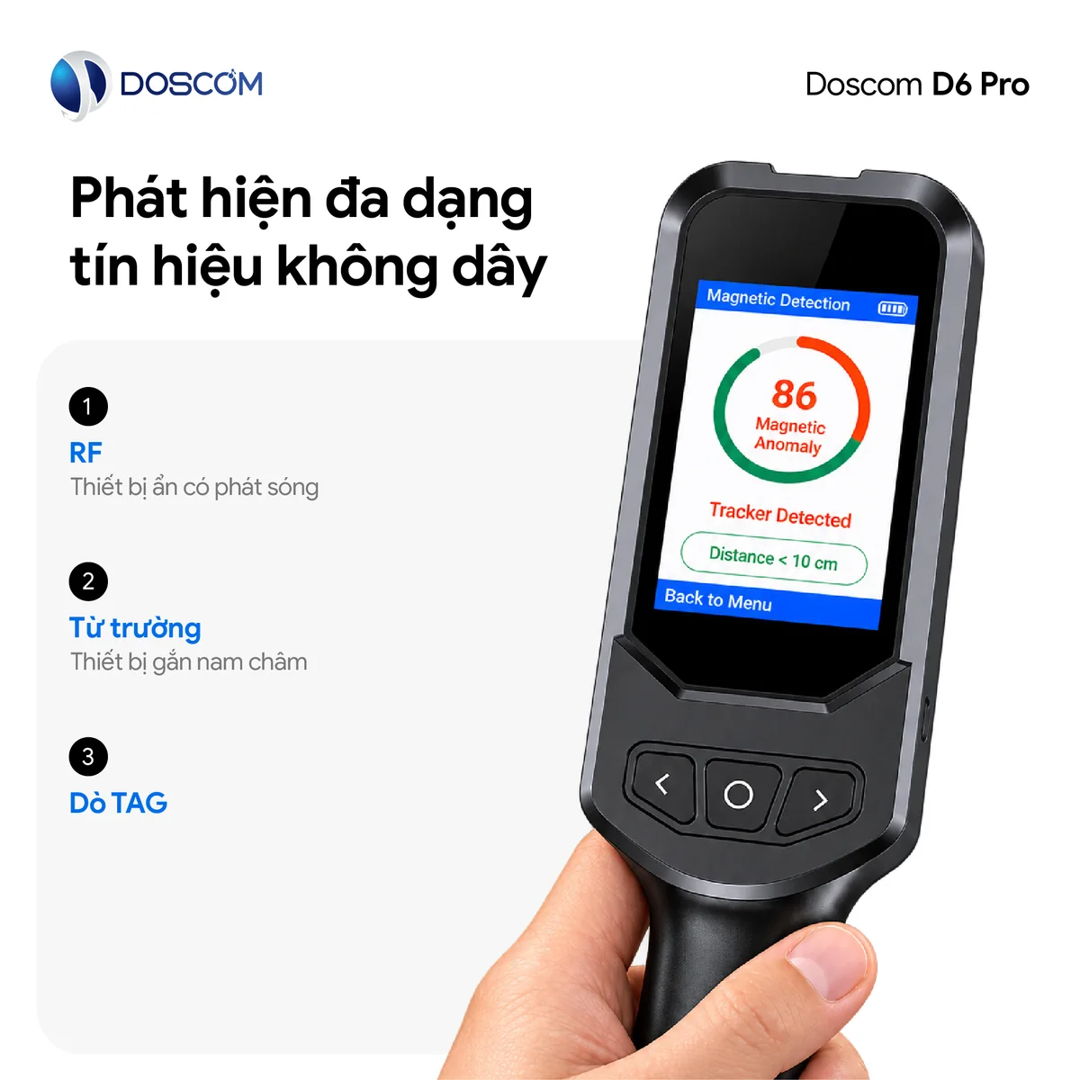 Máy dò D6 Pro phát hiện sóng RF, từ trường và thiết bị định vị TAG