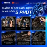 5 bước sử dụng NOMA 110: lắc chai, gắn vòi dẫn, xịt 15-20cm, chờ thẩm thấu, vân hành chi tiết