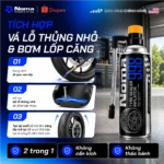 Các bước sử dụng Noma 998: xịt dung dịch qua van lốp, chạy 10-15 km/h để phân bố đều